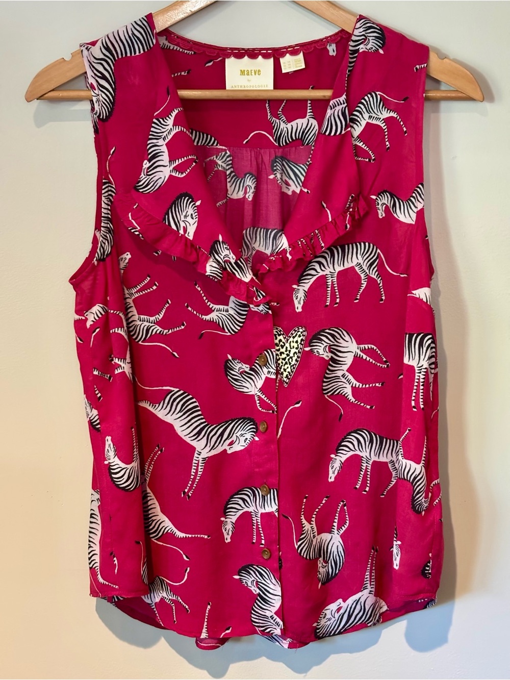 Maeve by Anthropologie Zebra Print Ruffle Blouse | Button Front | Size 10